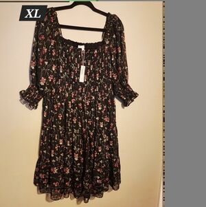 Baltic Born Black Floral Midi Dress - Pink & Green Print